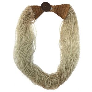 Naga antique glass seed bead multi-strand necklace with 1906 copper coin clasp